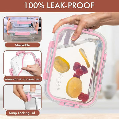 Razab 2 Pcs 1860ml / 63 Oz Large Glass Food Storage Containers with Lids - Glass Meal Prep Containers with Locking Lids for Roasting, Storing Leftover, Lunch Container, BPA Free, Microwave & Oven Safe
