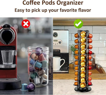 Coffee Pod Holder for Nespresso OriginalLine Capsules, Large Compacity Nespresso Capsule Holder, Coffee Pod Stand Holding 40 Small Nespresso Pods, Nespresso OriginalLine Organizer, Black