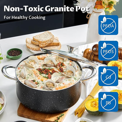 BEZIA 6 Quart Nonstick Stock Pot with Lid, Induction Cooking Pot Soup Pot, Non-toxic and Oven Safe, Perfect for Stews, Soups and All Stovetops, PFOA PFAS Free
