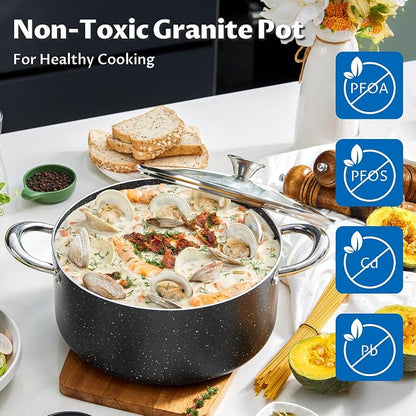 BEZIA Large 10 Quart Nonstick Stock Pot with Lid, Induction Cooking Pot Soup Pot, Non-toxic and Oven Safe, Perfect for Stews, Soups and All Stovetops, PFOA PFAS Free