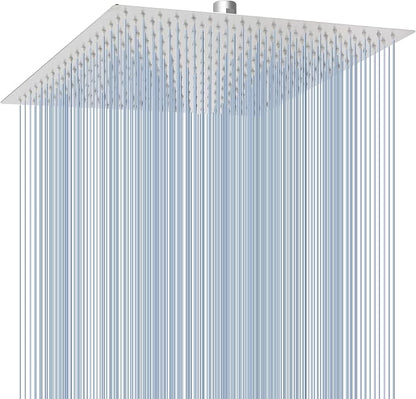 Voolan Oversize Rain Shower Head - High Flow Square Rainfall Showerhead - Waterfall Full Body Coverage - Universal Ceiling or Wall Mount (16 Inch, Brushed Nickel)