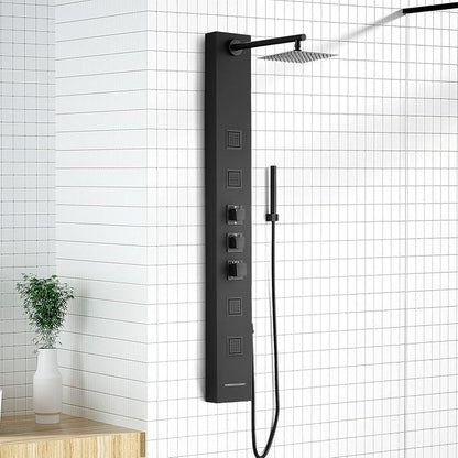 Achelous Square Rainfall Shower Head Panel System with Thermostatic,Stainless Steel High Pressure Turbo Body Jets Waterfall Shower Tower,Brass Handheld Wand in Matte Black
