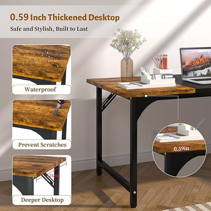 AZN Computer Desk, 55in Computer Desk, Gaming Office Desk w/Carbon Fiber Tabletop, Gaming Office Desk w/Sturdy Metal Frame, Home Office Desks w/Large Legroom for Game Work Study Writing,RusticBrown