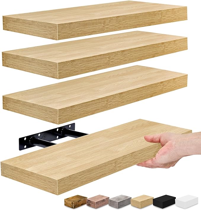 Sorbus 4 Pack Maple Wood Floating Shelves for Wall, Bathroom, Kitchen, Bedroom, Living Room, Bathroom Storage, Over Toilet, Hanging Book Shelf for Wall Home Decor