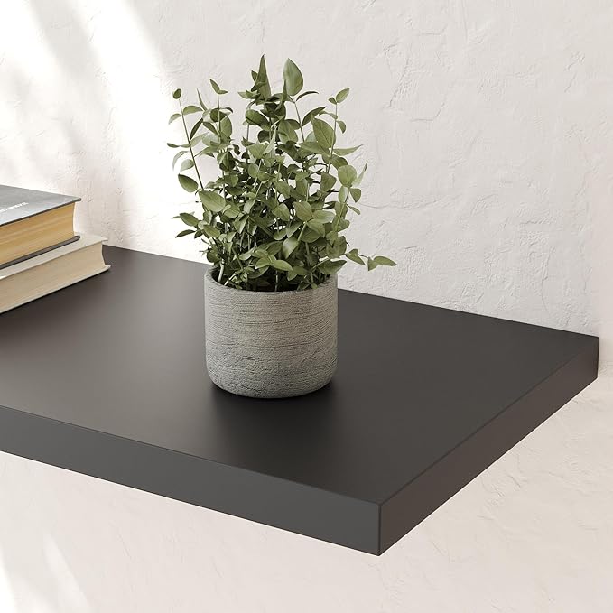 JPND Wall Shelf Set of 2, Black Floating Shelves 24 in W x 10 in D x 1 in H, Wooden Floating Wall Shelf with Invisible Brackets for Living Room/Bedroom/Bathroom/Kitchen Storage and Decor