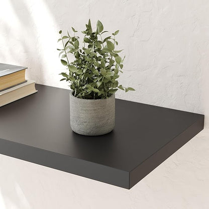 JPND Wall Shelf Set of 2, Black Floating Shelves 24 in W x 10 in D x 1 in H, Wooden Floating Wall Shelf with Invisible Brackets for Living Room/Bedroom/Bathroom/Kitchen Storage and Decor