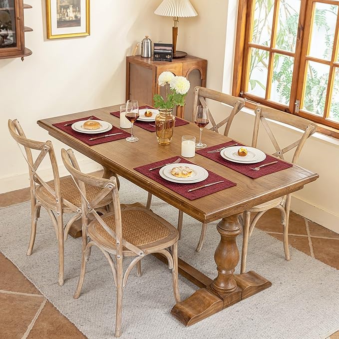 Blue Forest Placemats Set of 8, Dual-Layered Thickened Faux Linen Cloth Place Mats Heat Resistant Machine Washable Wrinkle Free Table Mats Indoor/Outdoor (Red)