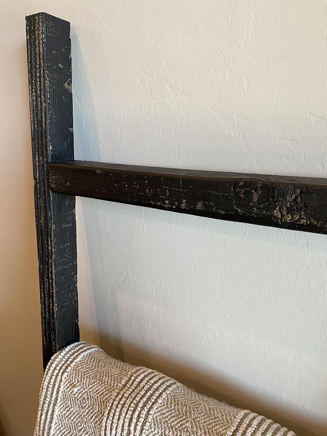 BARNWOODUSA Rustic Farmhouse Decorative Ladder - Our 47 in Ladder can be Mounted Horizontally or Vertically and is Crafted from Upcycled Wood No Assembly Required Smoky Black