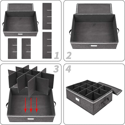 popoly Cup and Mug Storage 2 Pack, Coffee Mug Storage Holds 24 Mugs, Tea Cups and Glasses with with Hard Shell and Dividers, Hard Top, Sides and Stackable (Grey)