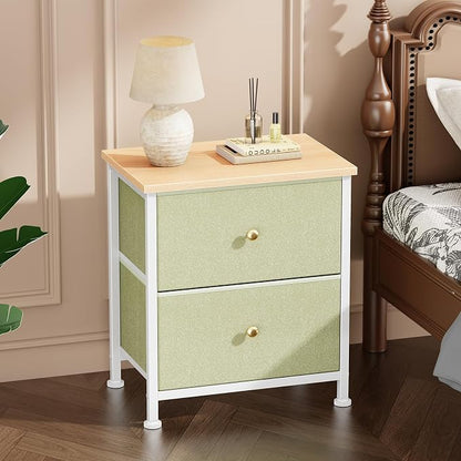 DUMOS Nightstand Small Dresser with 2 Fabric Drawers Side Tables Bedroom End Table Kids Bedside Storage Furniture for 20 inch Tall Night Stand for Closet, Entryway, College Dorm, Light Green