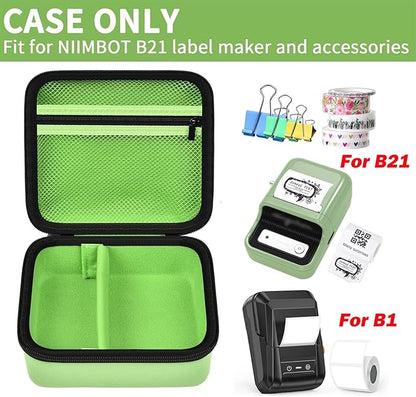 ALKOO Case Compatible with NIIMBOT B21 / B1 Label Maker Wireless Thermal Label Printer, Holder for Inkless Label Maker & Labeling Tapes Refills, with Mesh Pocket for Cable Accessories (Green)
