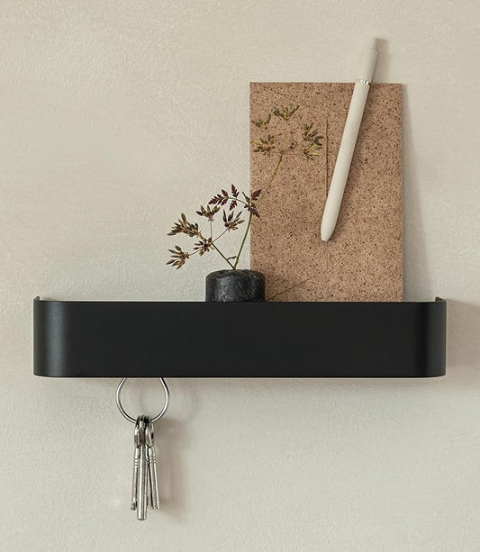 Kazai. Key Holder for Wall 'Tone' | Minimalist Key Hooks Design from Berlin | Modern Key Hanger with Metal Shelf | Key Hook Wall Mounted as Hallway Furniture | Black