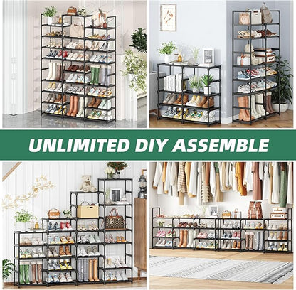 Simple Trending 8-Tier Shoe Rack Large Capacity 64 Pairs Tall Shoe Shelf, Sturdy Metal Shoe Organizer for Entryway, Closet, Bedroom, Black