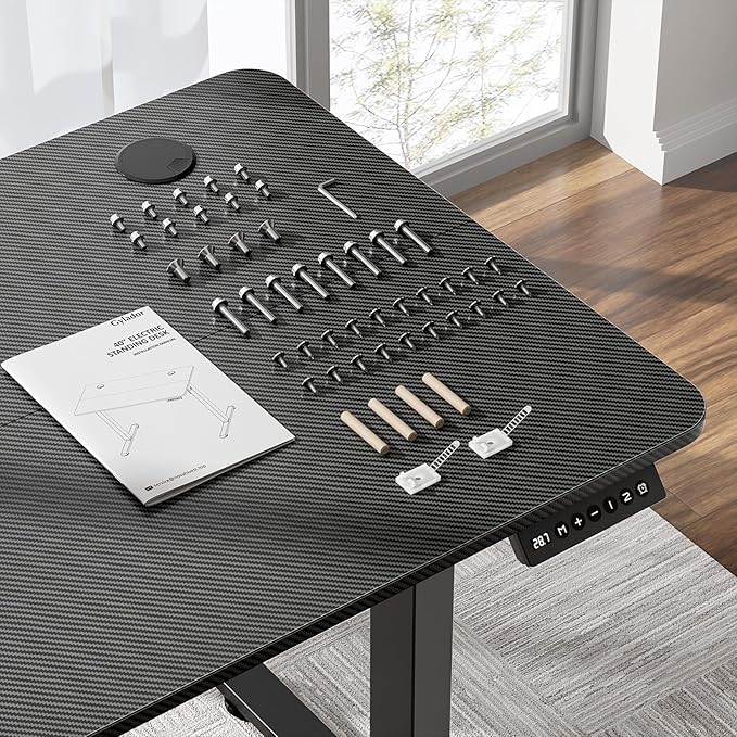 Electric Standing Desk Adjustable Height 63 x 24 Inch, Large Sit Stand Desk, Stand up Desk for Home Office, Computer Workstation (Spliced Desktop,Carbon Fiber Black)