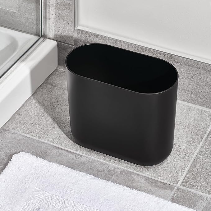 iDesign Small Slim Plastic Bathroom Trash Can, Garbage Can for Bedroom, Office, Desk, Dorm, 2-Pack, Black