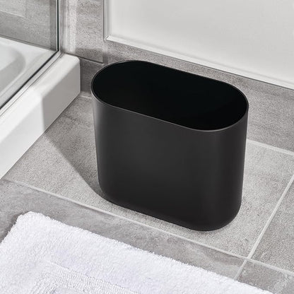 iDesign Small Slim Plastic Bathroom Trash Can, Garbage Can for Bedroom, Office, Desk, Dorm, 2-Pack, Black