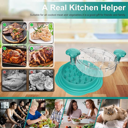SURETIVIAN Chicken Shredder Tool Twist Large Chicken Breast Shredder with Brush&Fork, Visible Meat Shredder Machine, Anti-Slip Strip, Ergonomic Handle, BPA Free, Pork Beef Chicken (Teal)