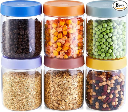 iyayayuanyuan Premium 16oz Borosilicate Glass Jars With Airtight Lids (6 Pack) - Freezer, Oven, Microwave & Dishwasher Safe - Wide Mouth Meal Prep Containers For Pantry Storage, Soups & Overnight Oats
