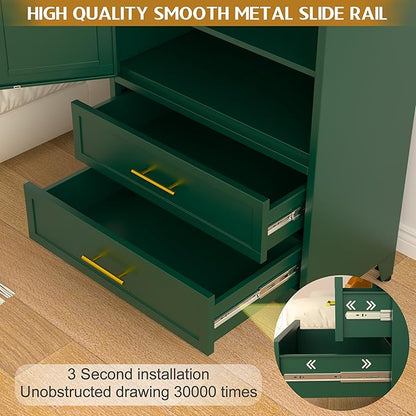 Steel Pantry Cabinet, 71" Metal Storage Cabinets with 2 Doors, 2 Adjustable Shelf and 2 Drawers, Freestanding Storage Cabinet for Bedroom, Kitchen, Home Office (Green)