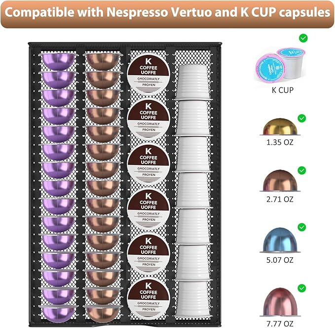 ECOLOVI Nespresso Pods Holder, K Cup Holder, Coffee Pod Holder Organizer Compatible with Nespresso Vertuo Capsules, Holds 60 Small or 40 Large Pods, Black