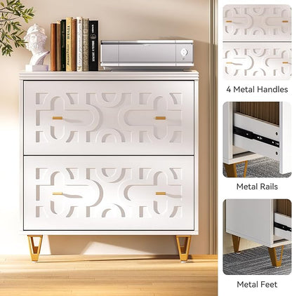 LITTLE TREE 2-Drawer File Cabinet, Under Desk Office Storage Cabinet for Letter Size File Folders with Tabs, Printer Stand, Fitting A4, Modern Home Office Organizer, White