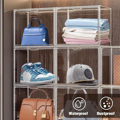 4Pack X-Large Purse Organizer for Closet Clear Acrylic Display Case for Handbag Organizer, Purse Storage Box with Magnetic Door, Dustproof Storage Bins for Collectibles, Size 14
