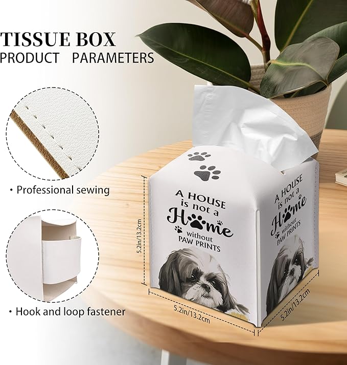 Grace Yonks Cute Shih Tzu Tissue Box Cover Square, Shih Tzu Dog Cube Case for Facial Tissues, 5.2" PU Leather(029)