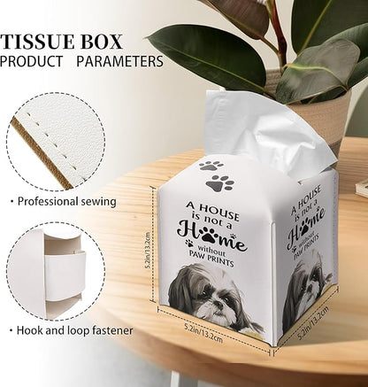 Grace Yonks Cute Shih Tzu Tissue Box Cover Square, Shih Tzu Dog Cube Case for Facial Tissues, 5.2" PU Leather(029)