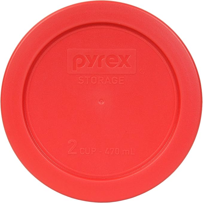 Pyrex (2) 7202-PC 1 Cup, (2) 7200-PC 2 Cup, (2) 7201-PC 4 Cup, (2) 7402-PC 6/7 Cup Red Round Plastic Food Storage Lids, Made in USA