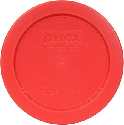 Pyrex (2) 7202-PC 1 Cup, (2) 7200-PC 2 Cup, (2) 7201-PC 4 Cup, (2) 7402-PC 6/7 Cup Red Round Plastic Food Storage Lids, Made in USA