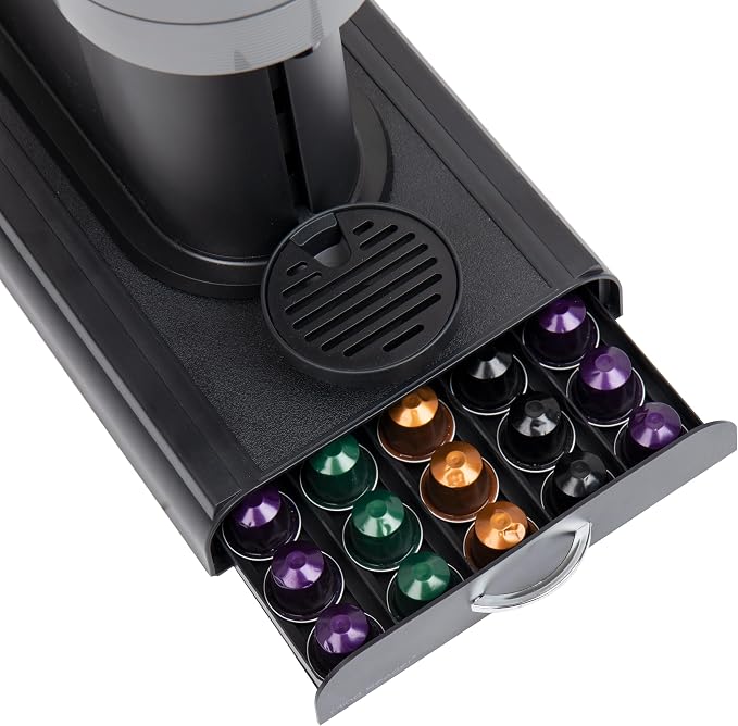 Mind Reader Single Serve Coffee Capsules Drawer, Holds 50 Small Capsules, Coffee Pod Drawer Organizer, Countertop Storage Base, Black