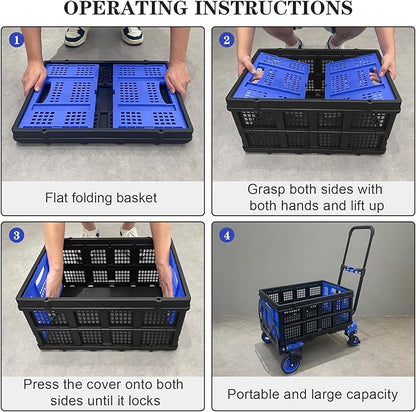 Oyoest 2 in 1 Folding Hand Truck with Folding Basket,Heavy Duty Hand Truck Dolly 330lbs Capacity with Telescoping Handle and Rubber Wheels,Portable Dolly Cart with Bungee Cords for Moving