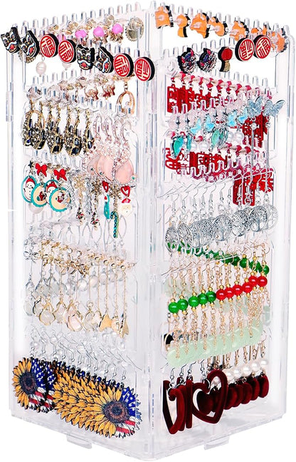 17Dec 360 Rotating Earring Holder Organizer Stand,5 Tiers Acrylic Jewelry Organizers and Storage,Stud Earring Organizers and Storage,212 Holes and 212 Grooves for Earrings Necklaces chain bracelet