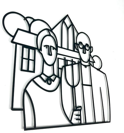 Modern American Gothic Wall Art - Unique Line Art Home Decor for Living Room and Bedroom - Stylish Farmhouse Wall Decor, Artistic Metal Wall Sculpture, Gift for Art Lovers and Homeowners (18 x 17 inches)
