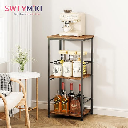 SWTYMIKI Coffee Bar Cabinet for Home - 3-Tier Sturdy Farmhouse Coffee Stand Station Multi-Purpose Buffet Sideboard - Kitchen Bar Table for Living Room, Corner, Small Space, Espresso