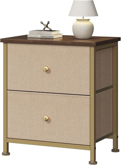 DUMOS Nightstand Small Dresser with 2 Fabric Drawers Side Tables Bedroom End Table Kids Bedside Storage Furniture for 20 inch Tall Night Stand for Closet, Entryway, College Dorm, Khaki