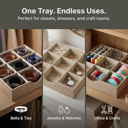 Household Essentials Brown 723-1 Deep 9 Section Drawer Organizer Box for Storage | 12 in x 12 in 3.13