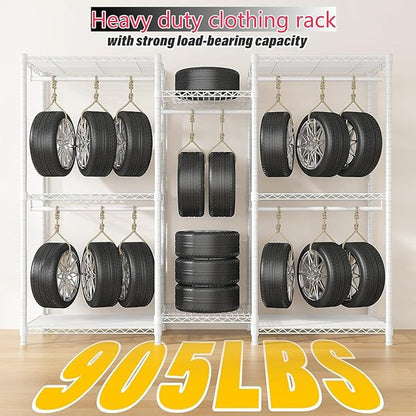 Raybee Clothes Rack with Cover,Clothing Racks for Hanging Clothes Heavy Duty,Portable Closet with Shelves,Adjustable,Loads 905 LBS,White,75" W*17.8" D*77" H