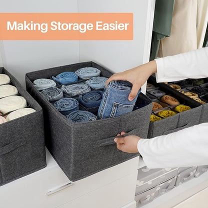 EASEVE 4Pcs Closet Organizers and Storage Bins for Clothes - 12 Cell Drawers Organizer Grid Storage Box for Jeans Pants Sweater T-shirts, Wardrobe Shelf Dividers Closets Organization