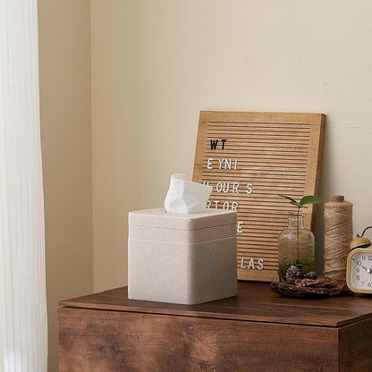 Beige Sandstone Tissue Box Cover Square for Home Decor,Resin Heavy Tissue Box Holder for Bathroom Countertop,Tabletop,Bedside Table,Office (Handmade of Resin)