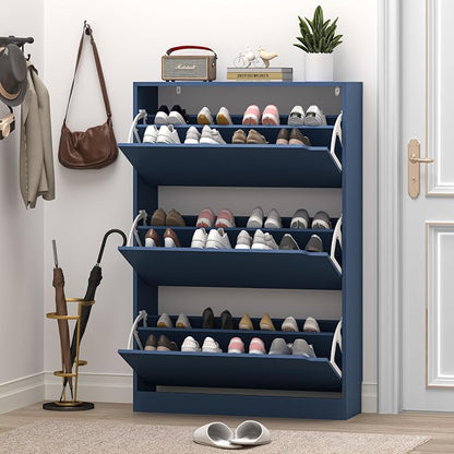 BORNOON Shoe Cabinet with 3 Flip Drawers, Hidden Wood Shoe Cabinet,Freestanding Shoe Storage Cabinet for Entryway Hallway. 47.2" H*31.5" W*9.45" D
