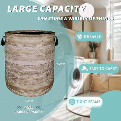 Wood Grain Laundry Basket Foldable With Handles Tree Stump Texture Tote Bag Oxford Cloth Colorful Laundry Hamper Clothes Toy Storage Bucket For Bathroom/Laundry/Bedroom 18.9" x 16.5 "
