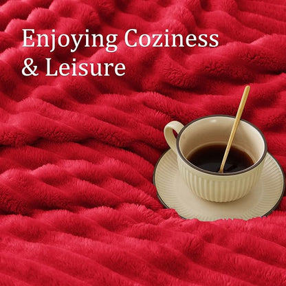 BEDELITE King Size Blanket for Bed, 300GSM Soft & Warm Fleece Blanket, Decorative and Giftable Striped Red Blankets for Women, Men, 108"x90"