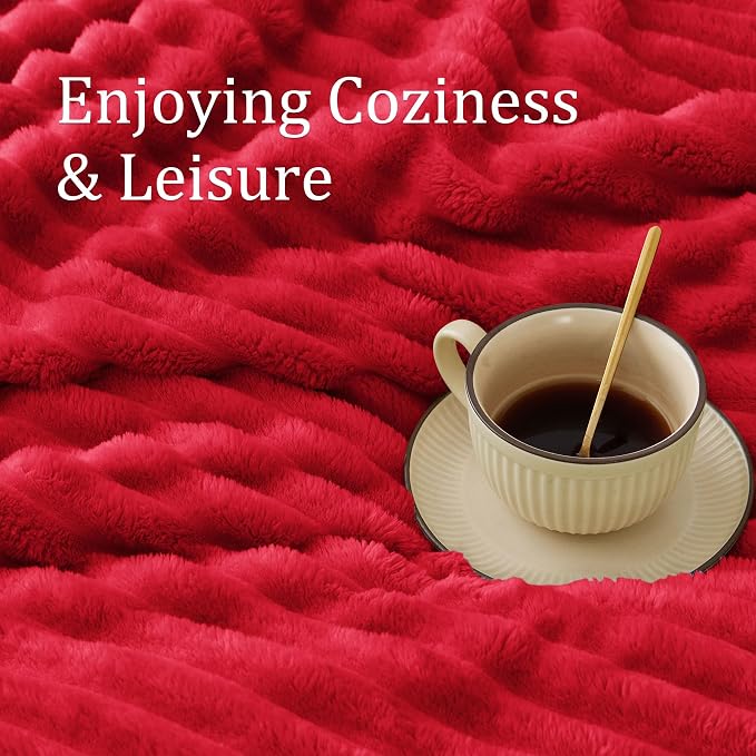 BEDELITE Blankets Queen Size for Bed, 300GSM Soft & Warm Fleece Blanket, Decorative and Giftable Striped Red Blankets for Women, Men, 90"x90"