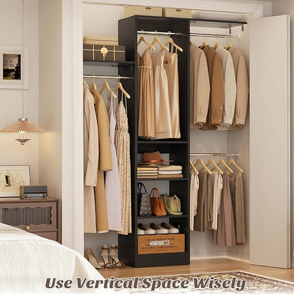 Cyclysio 4FT Small Closet System, 80"H Closet Organizer System with 4 Closets Rods & 3 Shelves, 48" Closets Organizers and Storage for Small Bedrooms, Laundry Rooms, Cloakrooms, Black