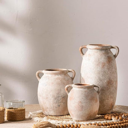 Dobbyby Ceramic Flower Vase 7.6 inch Farmhouse Rustic Vase Decorative Pottery Terracotta Vases for Home Decor Table Mantle Fireplace Living Room Bathroom Wedding Centerpiece (Whitewashed)