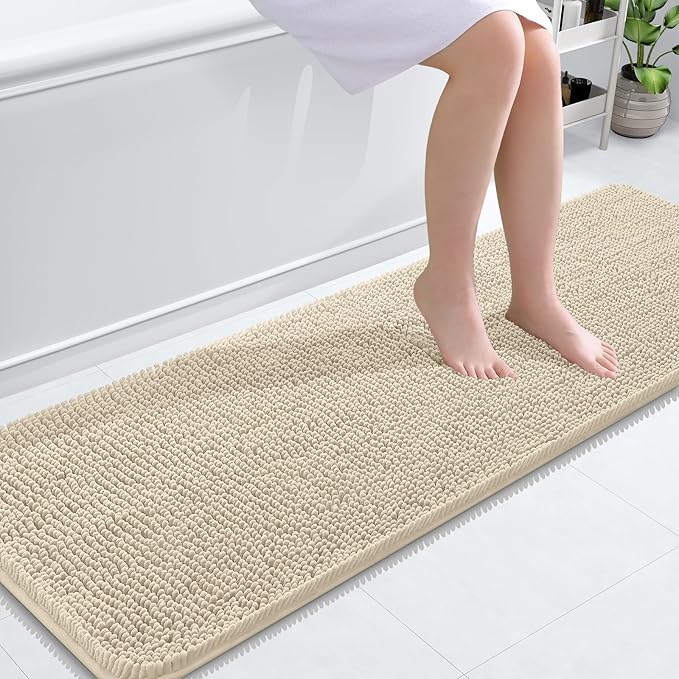 OLANLY Bathroom Runner Rugs 59x20, Extra Soft Absorbent Chenille Bath Rugs, Rubber Backing Quick Dry, Machine Washable Long Bath Mats for Bathroom Floor, Tub and Shower, Home Decor Accessories, Sand