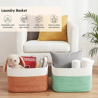 Artfeel Blanket Basket,Rectangle Woven Baskets for Storage,100L Laundry Basket for Decorative Nursery Blanket,Toys,Dirty Clothes and Magazine in Shelves,Baby Room,and Living Room