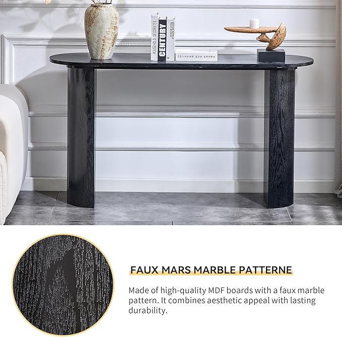 55 Inch Console Table, Modern Entryway Table with Rounded Corners, Narrow Sofa Table Behind Couch for Foyer, Hallway, Living Room,Black