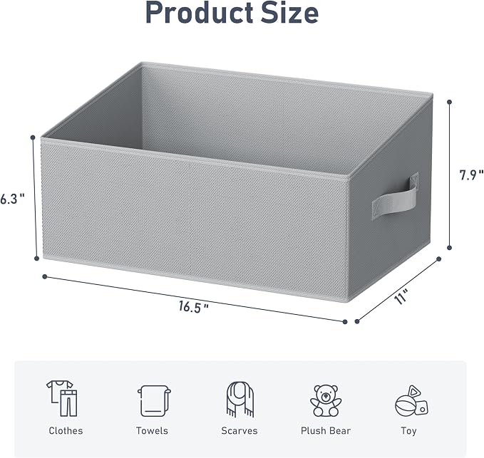 DIMJ Closet Storage Bins 6 Pack - Fabric Storage Baskets for Shelves, Large Clothes Organizers with Handles, Trapezoid Shelf Organization Storage Cubes for Purse, Toys, Books, Towel, Clothes